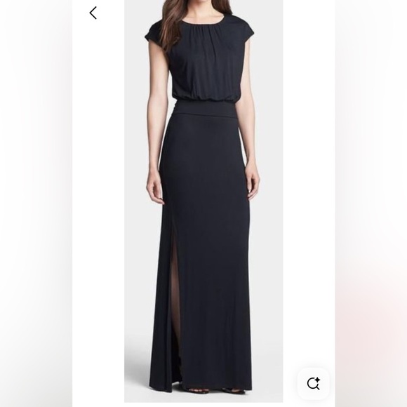 Felicity & Coco Black Jersey Knit Vienna Blouson Maxi,side slits, open back, L - Picture 2 of 11